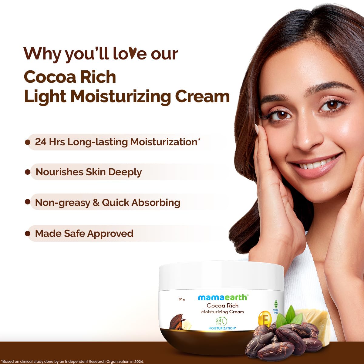 Mamaearth Cocoa Rich Moisturizing Cream with Cocoa Butter & Vit E for Deep Nourishment 50g | For Face, Hand & Body | 24H Long-lasting Moisturization | Non-Greasy & Quick Absorbing | All Skin Types