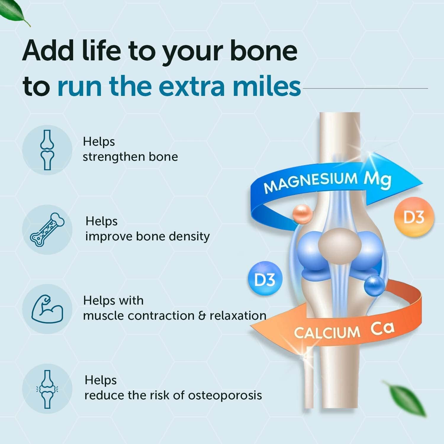 Neuherbs Calcium - 60 Tablets | True Calcium Supplement 1000mg For Men & Women | With Vitamin D3 & Magnesium | Support Bone, Joint & Muscle Health