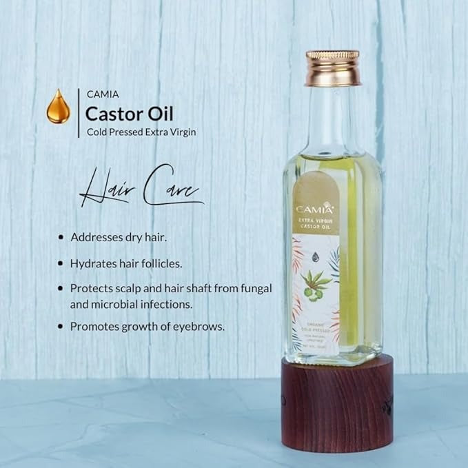 Camia Premium Cold Pressed Organic Castor Oil For Skin Hair & Eyebrows - 250 ml (Pack of 3)