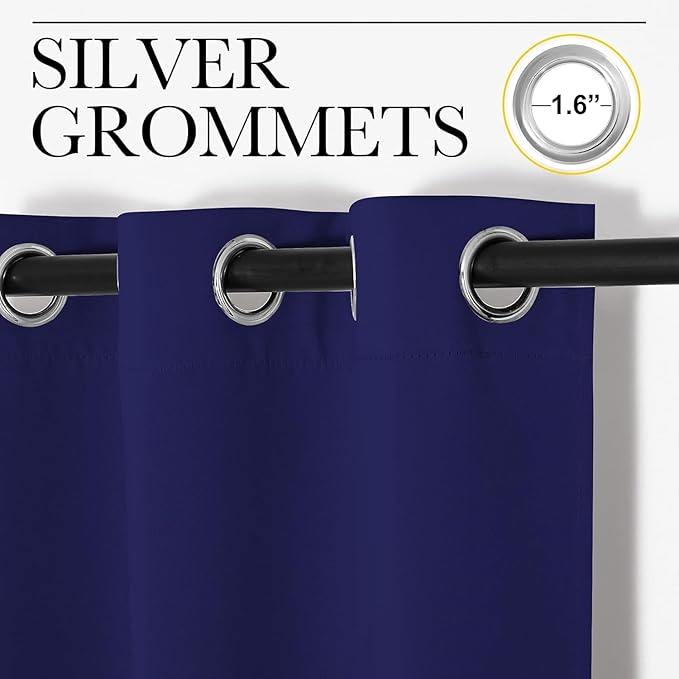 Loomlyfe Blackout Midnight Blue Solid Thermal Insulated Grommet Blackout Curtains for Window | 5 Feet | Set of 2