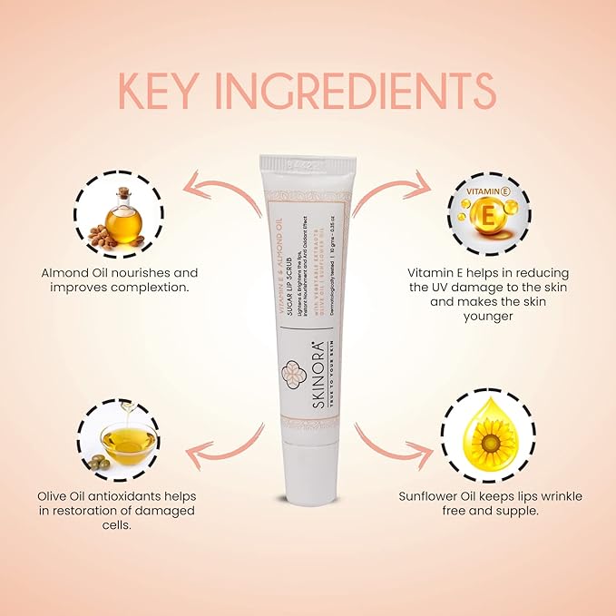 Skinora Vitamin E & Almond Oil Sugar Lip Scrub - 10 Ml