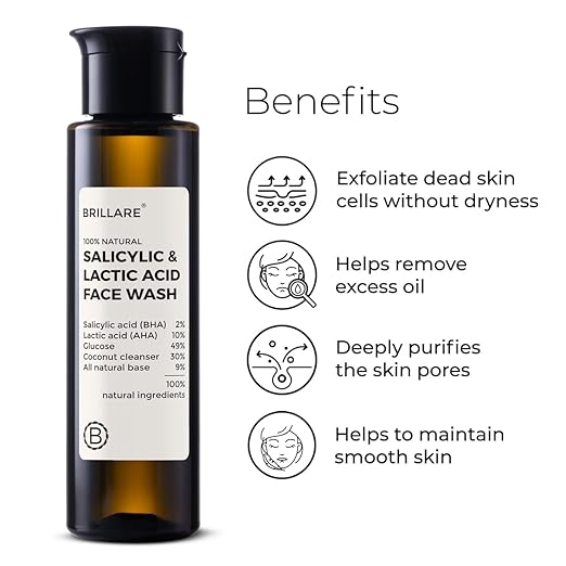 Brillare Salicylic & Lactic Acid Face Wash Useful for Clear Acne Prone Skin - 100 ml