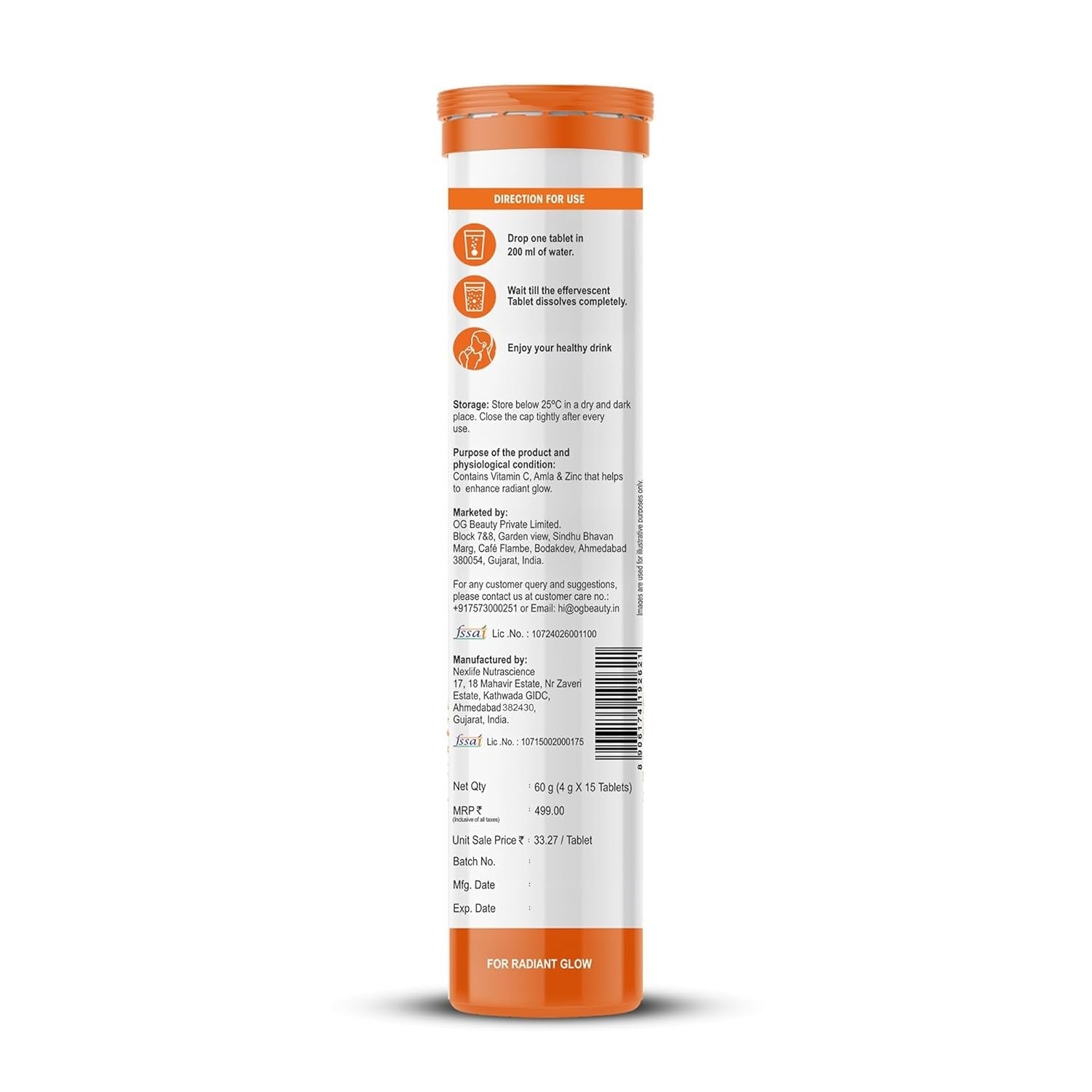 Og Beauty Wellness Vitamin C Amla&Zinc Effervescent Tablets - 15 Tab