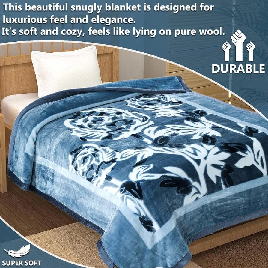 Homekart Super Soft Cloudy Printed Single Bed Blanket for Heavy Winter, Single Ply Mink Blanket King Size TC - 400 Light Green and White