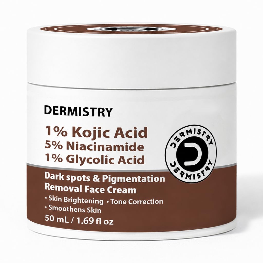 Dermistry 1% Kojic Acid 5% Niacinamide Moisturizer Face Cream for Pigmentation Dark Spots D De Tan Uneven Dull Skin Tone Detan Dtan Removal Glowing Skin Face Glow Men Women Dry Oily All Skin Type 50ml