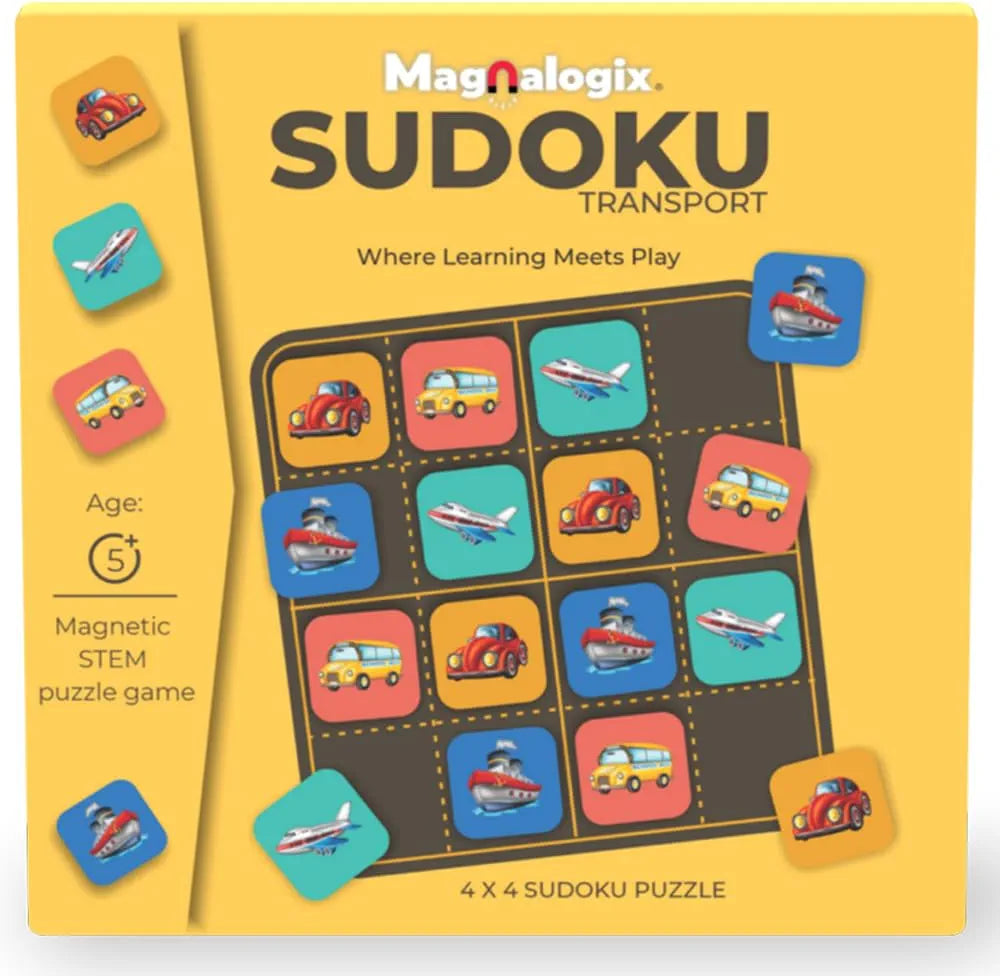 Pelikas Toyz Magnetic Sudoku for Kids 5-7 Years - Travel Games for Kids Ages 4-8 - Educational Brain Teaser Puzzle - Transport Picture Logic Toy - Birthday Gift for Boys & Girls 5+