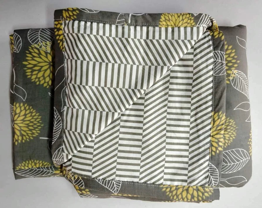 Trance Home Linen Pure Malmal Cotton Multipurpose Baby Dohar 3-Layered Baby Swaddle Blanket Colour Grey Yellow Abstract