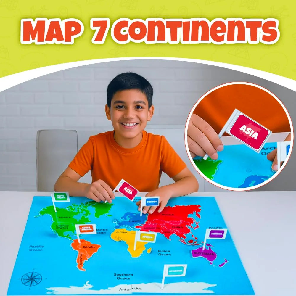 PW World Map Puzzle for Kids, 200+ Facts on Continents & Oceans, Learning Aid & STEM Toy Jigsaw Puzzle