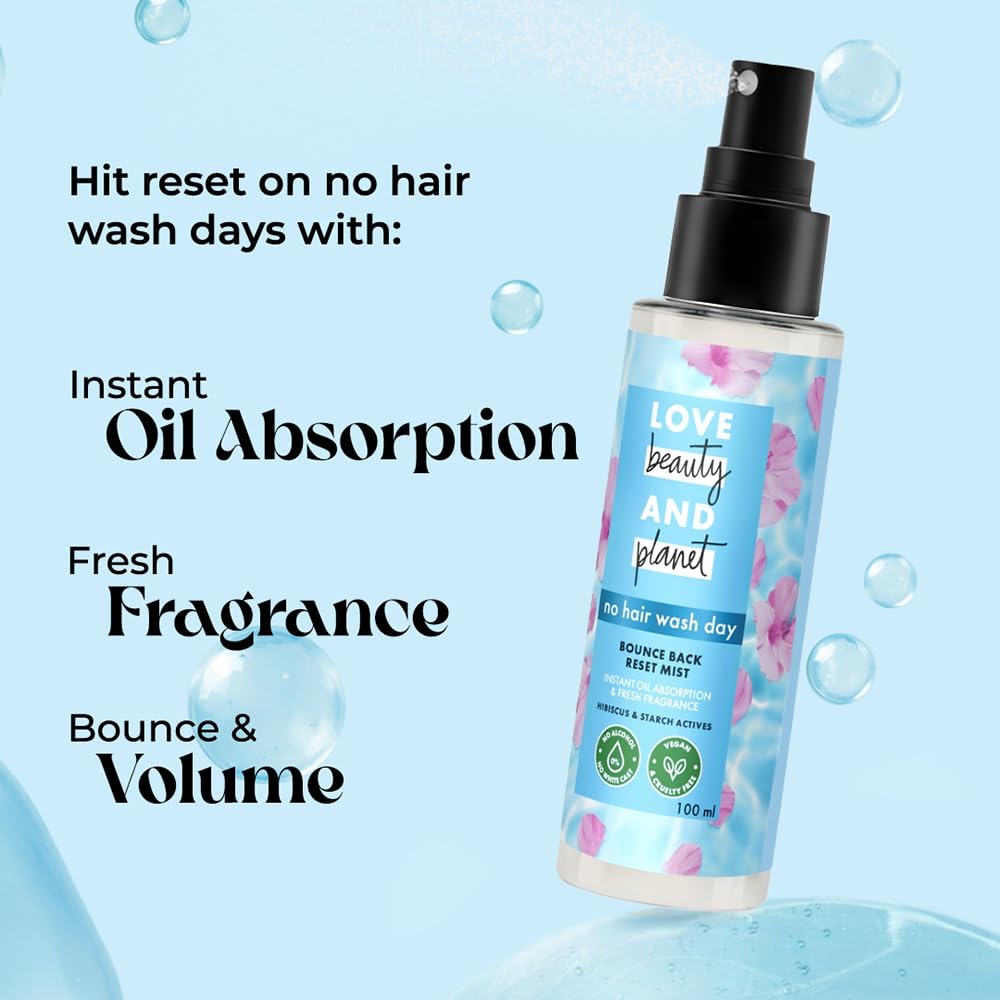 Love Beauty & Planet Reset Mist - No Alcohol Dry Shampoo | For Bouncy & Fresh Hair 100 ml