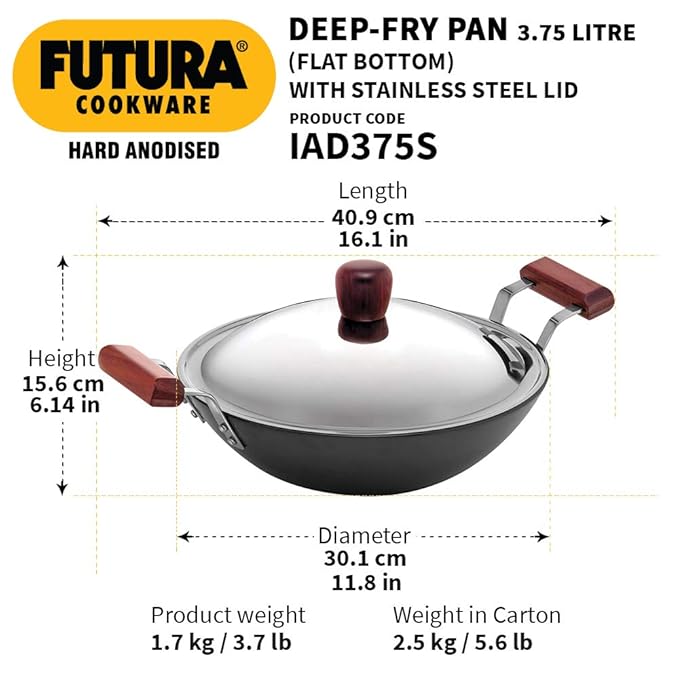 Hawkins Futura Hard Anodised Deep-Fry Pan 3.75 L, 30 cm, 4.06 mm with SS Lid