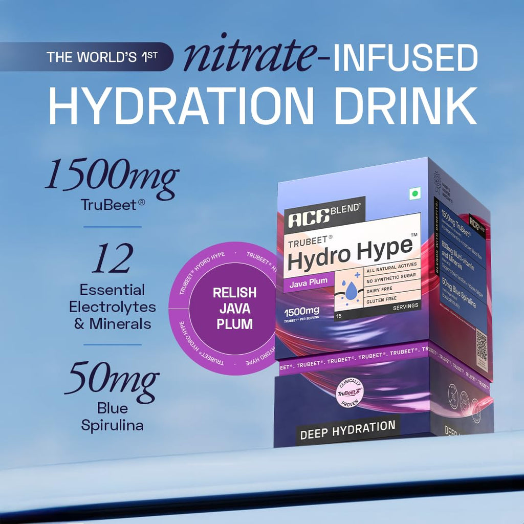 Ace Blend Hydro Hype (5 Sachets) | Energy & Blood Flow | Instant Hydration | Full-Spectrum Electrolytes | 100% Natural Beetroot Extract with Multi Vitamins & Minerals | Java Plum