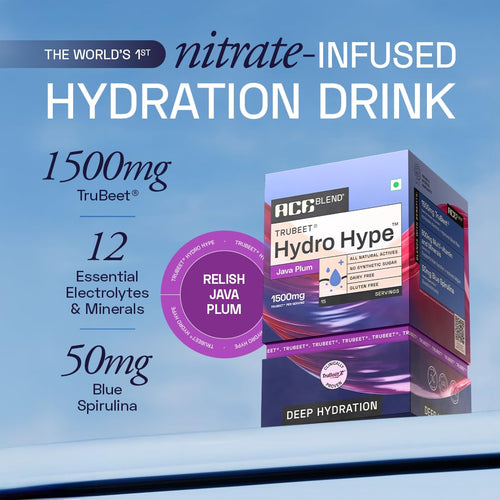 Ace Blend Hydro Hype (5 Sachets) | Energy & Blood Flow | Instant Hydration | Full-Spectrum Electrolytes | 100% Natural Beetroot Extract with Multi Vitamins & Minerals | Java Plum