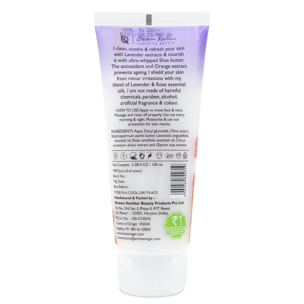 Aroma Magic Lavender Face Wash â€“ Hydrating & Nourishing Cleanser with Rose Oil & Orange Extract for Dry & Sensitive Skin â€“ 100ml