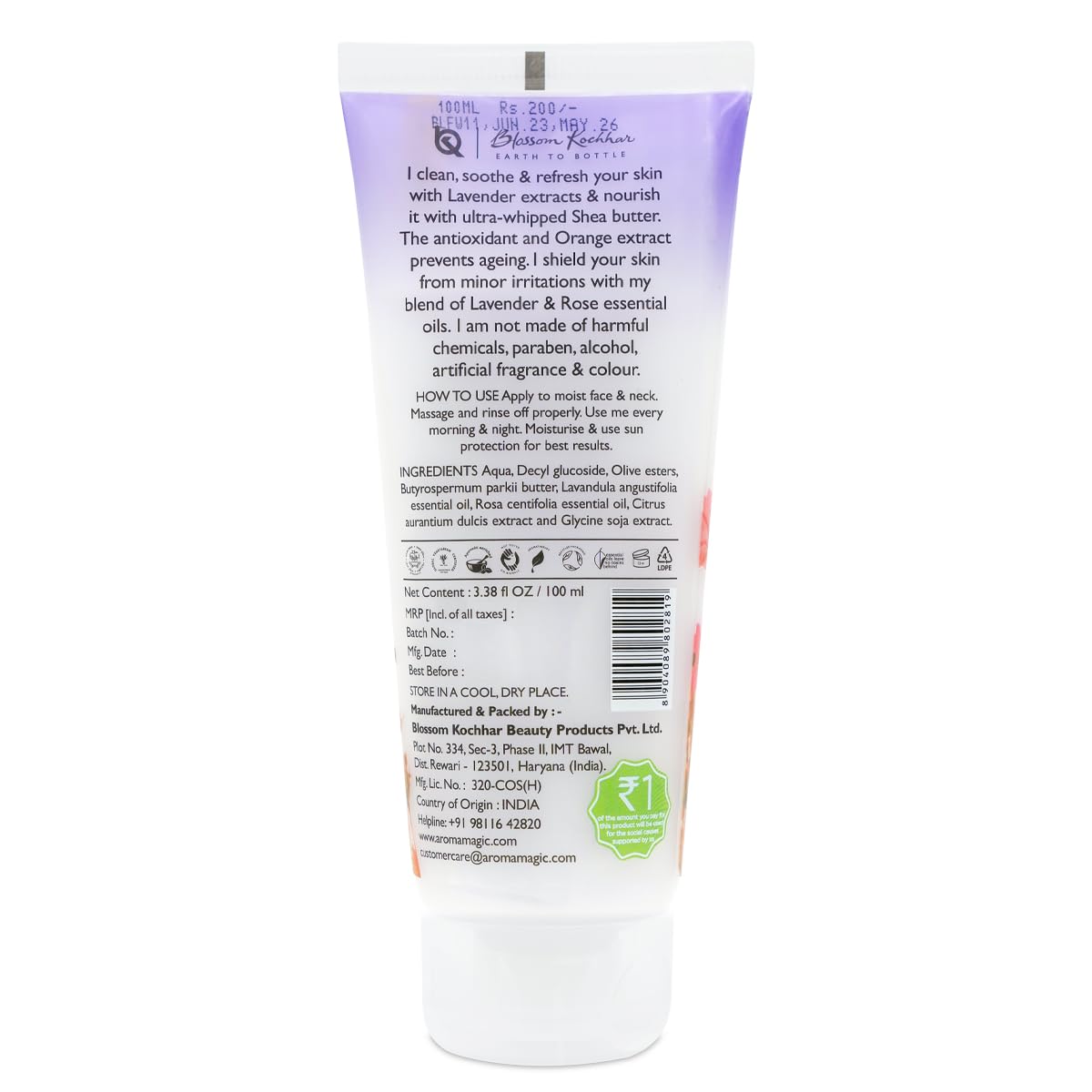 Aroma Magic Lavender Face Wash â€“ Hydrating & Nourishing Cleanser with Rose Oil & Orange Extract for Dry & Sensitive Skin â€“ 100ml