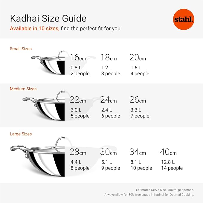 Stahl Artisan Triply Stainless Steel Kadhai With Lid, Kadai for Cooking | Induction & Gas Stove Compatible | 0.8 L | 16 Cm