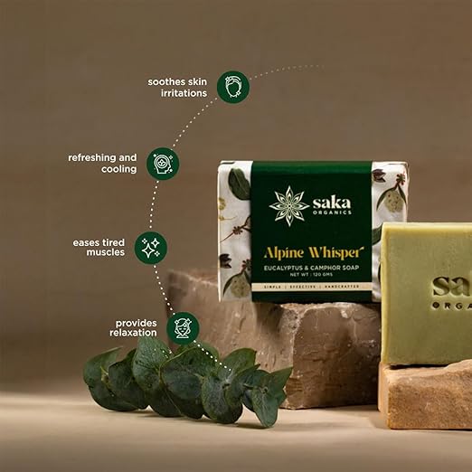 Saka Organics Alpine Whisper Handmade Eucalyptus and Camphor Soap - 120 gms Each (Pack of 2)
