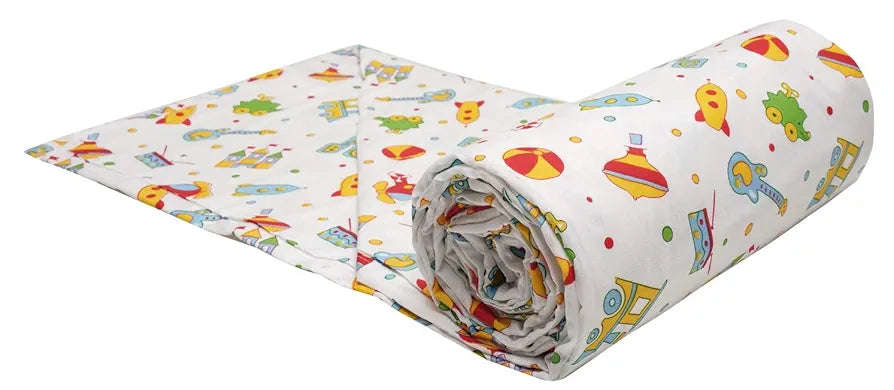 Trance Home Linen 150 GSM Pure Cotton Reversible Dohar Single Bed Size AC Blanket Comforter Light-Weight Bed Blanket  Multicolor Colour Alphabets with Dolls