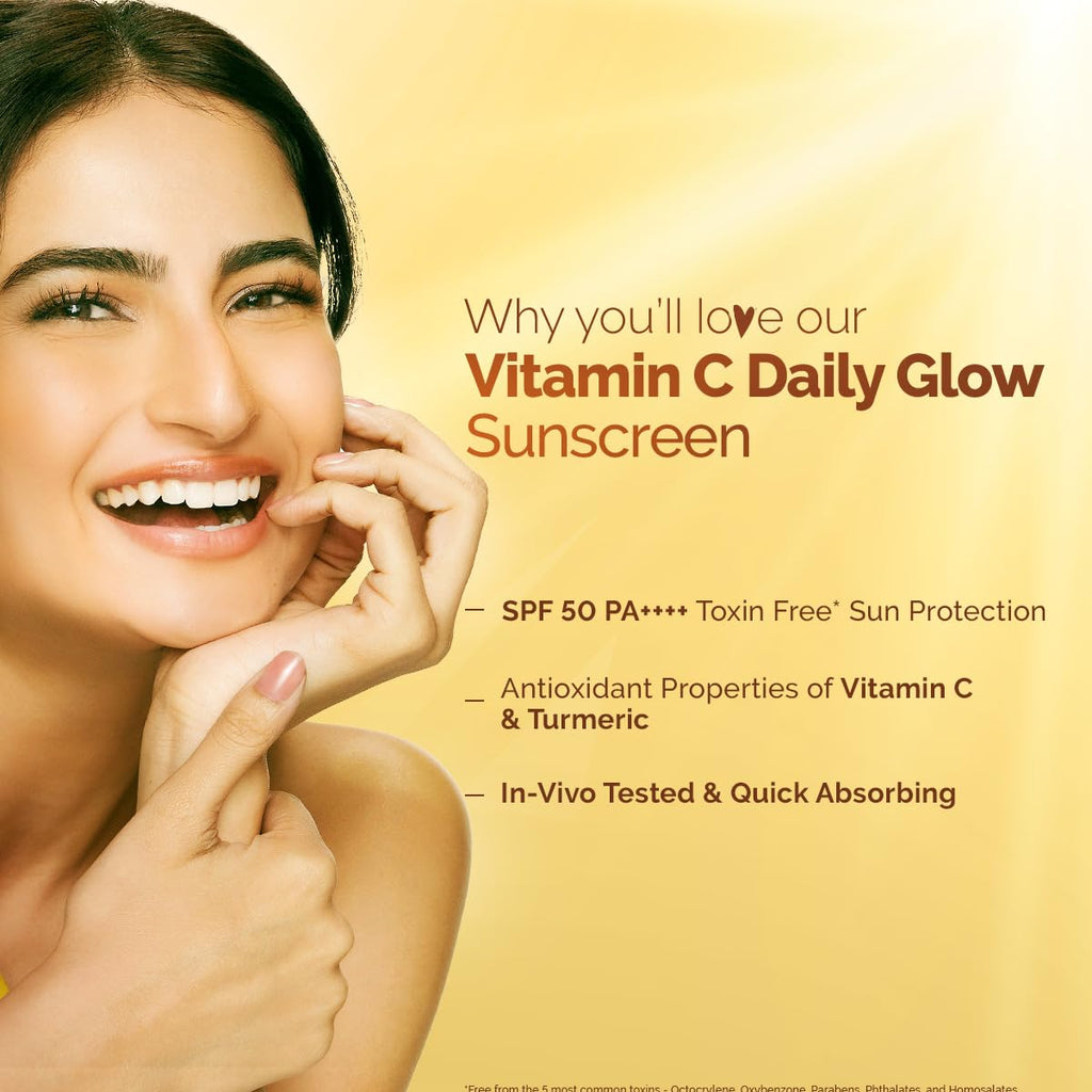 Mamaearth Vitamin C Daily Glow Sunscreen with Vitamin C & Turmeric for Toxin free Sun Protection - 125g | SPF 50 & PA++++ | Vitamin C for Glow | Turmeric Detans | In-Vivo Tested | Natural Goodness | Quick Absorbing