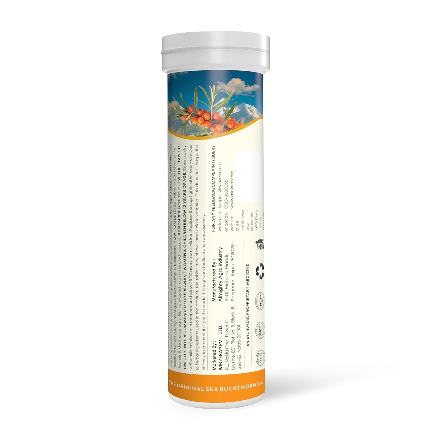 Wellwith Seabuckthorn + Moringa Effervescent Tablets | Immunity & Antioxidant Support | Natural Vitamin C & Iron | Vegan, Sugar-Free, Refreshing Orange Flavour | 15 Tablets (Pack of 1)