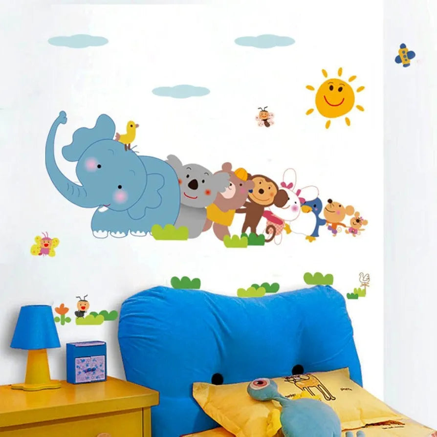 God & God's Jungle Cartoon Cute Animals Wall Sticker Multicolour