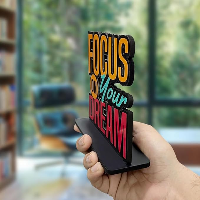 Artvibes Wooden Alphabet Idols and Figurine Focus on Your Dream Positive Quotes Table Decoration for Office Desk | Home Decor