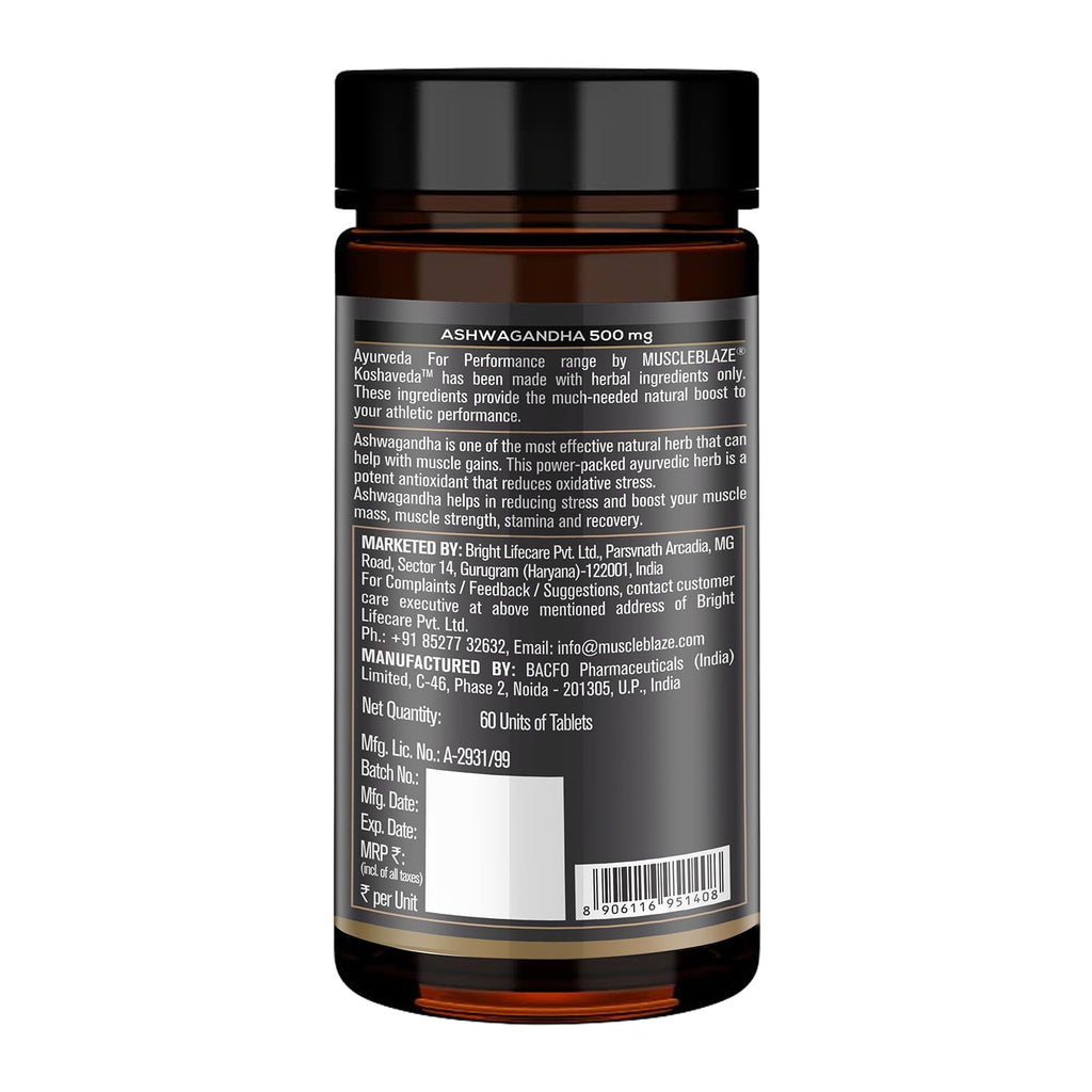 MuscleBlaze Koshaveda Ashwagandha 500mg (60 Tablets) | Ayurveda for Performance, Ayush Approved, High Strength Potent Formula | Boost Muscle Mass & Strength, Enhance Immunity
