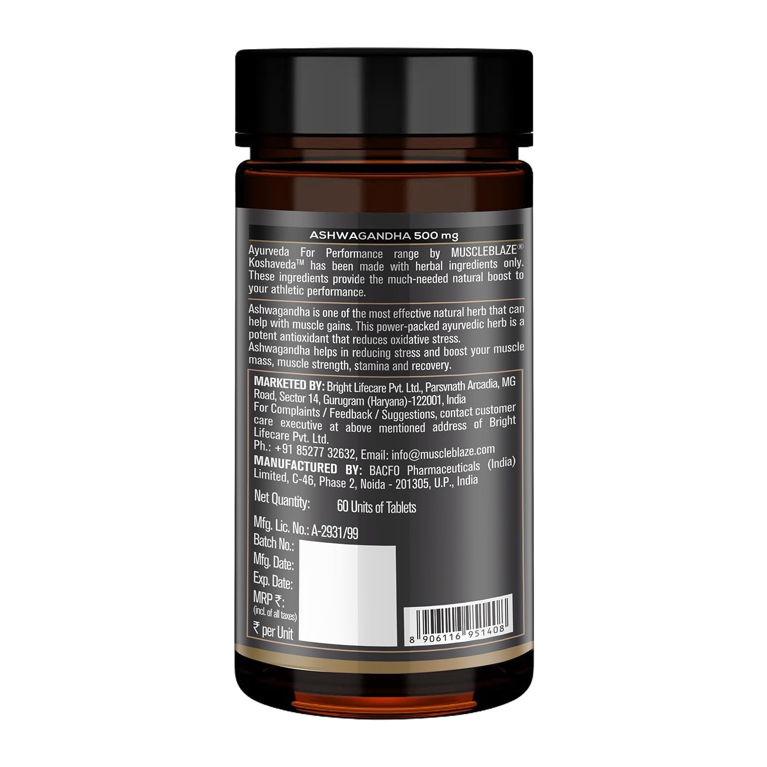 MuscleBlaze Koshaveda Ashwagandha 500mg (60 Tablets) | Ayurveda for Performance, Ayush Approved, High Strength Potent Formula | Boost Muscle Mass & Strength, Enhance Immunity