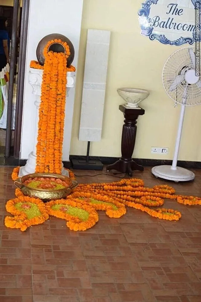 Artificial Marigold Garland Mala Flower Genda Phool Long for Decoration Orange 5 Pcs