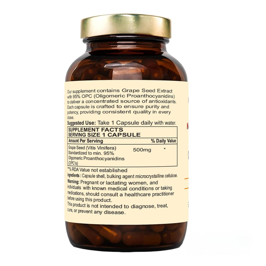 Nutraliebe OPC Grape Seed Extract Capsules - Minimum 95% OPCs, Powerful Antioxidant Support, 90 Capsules