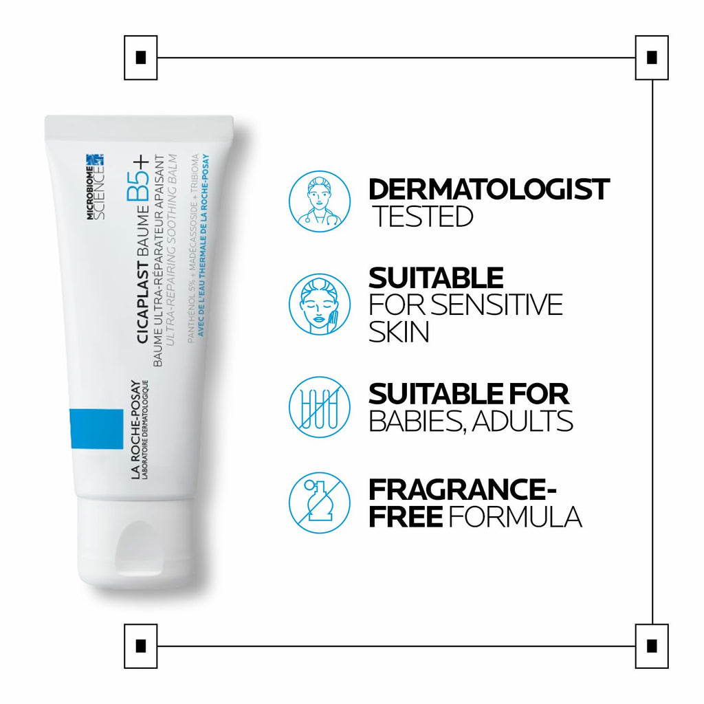 La Roche-Posay Cicaplast Baume B5+ Repair Moisturizer Balm | Hydrating Multi-Purpose Soothing Cream for Dry, Sensitive & Damaged Skin, Fragrance Free 40 ml