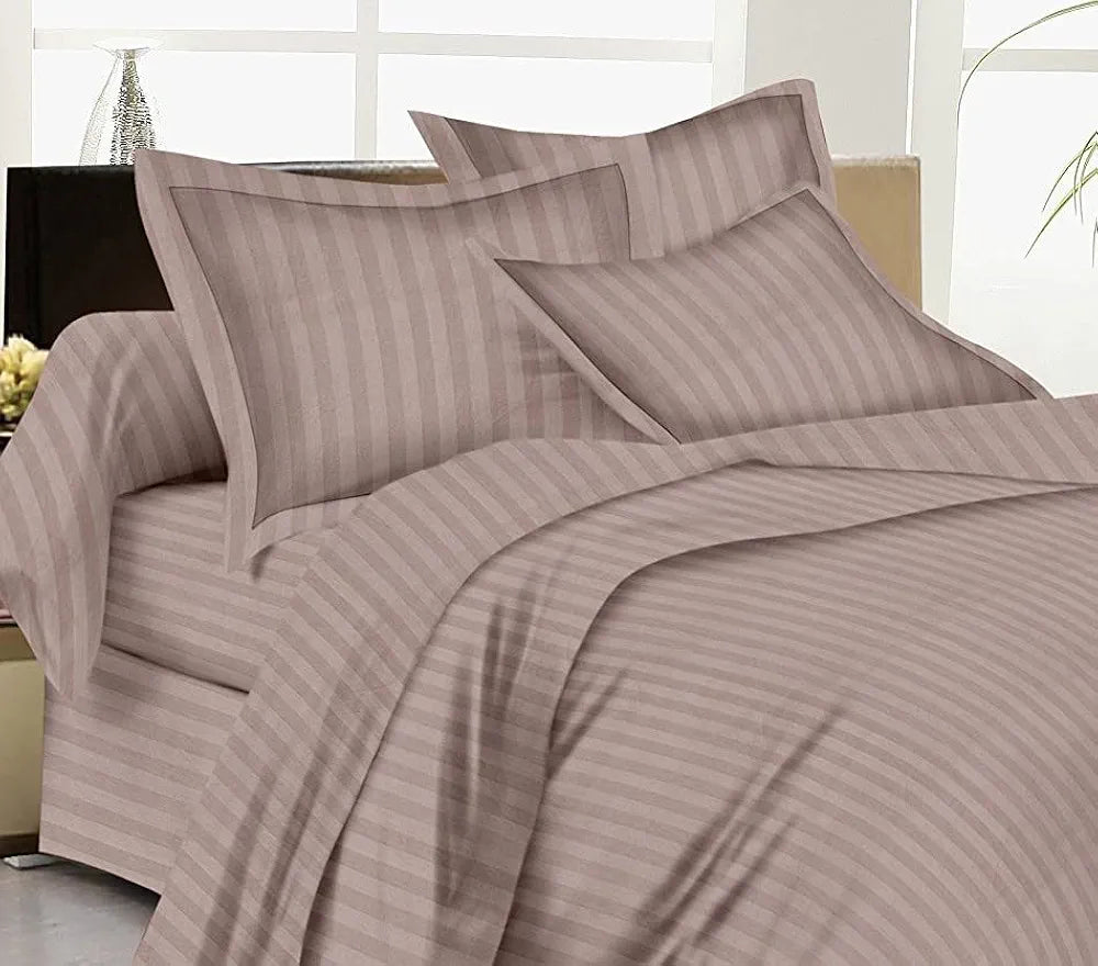 Trance Home Linen Zippered 100% Cotton 200 TC Satin Stripe Queen Duvet Cover Quilt Cover with 2 Pillow Covers Colour Brown Grey