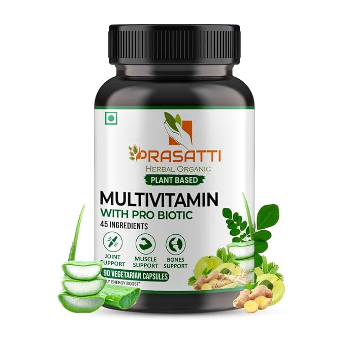 Prasatti Herbal Organic Plant Based Multivitamin Capsules - 90 Veg Caps