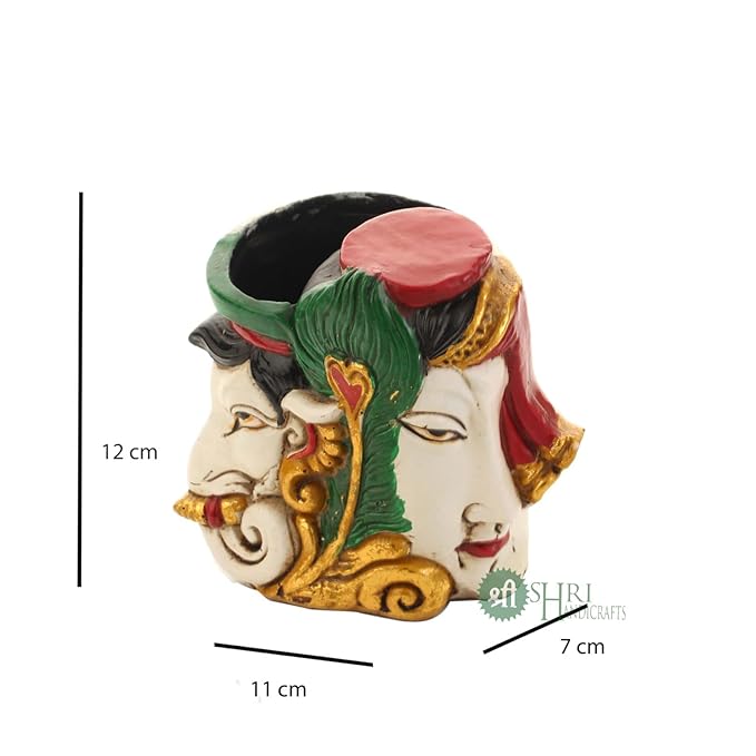 Indicast Resin 4" Inch Idol Ganesh and Krishna Pen Holder Tabletop Display Stand for Home & Office Desk Organizer