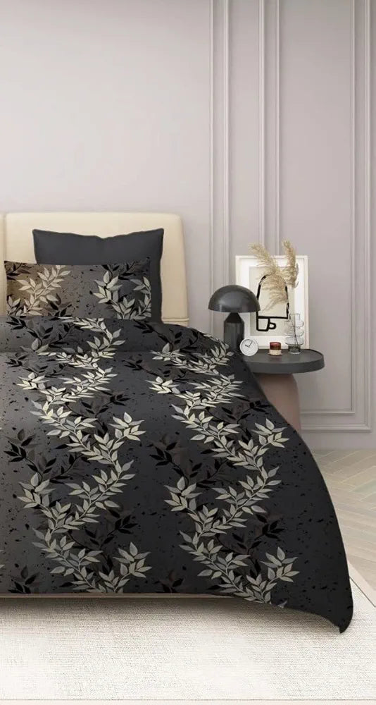 The Home Style Supersoft Cotton Feel Glace Cotton Elastic Fitted Printed Queen Size Double Bed Bedsheet Wih 2 Pillow Cover 400 TC Cocoa Brown