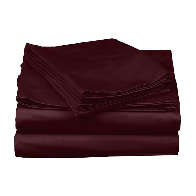 Stoa Paris Satin Bedsheets for Double Bed 300TC Premium Bedsheet with 2 Pillow Covers Colour Velvet Wine
