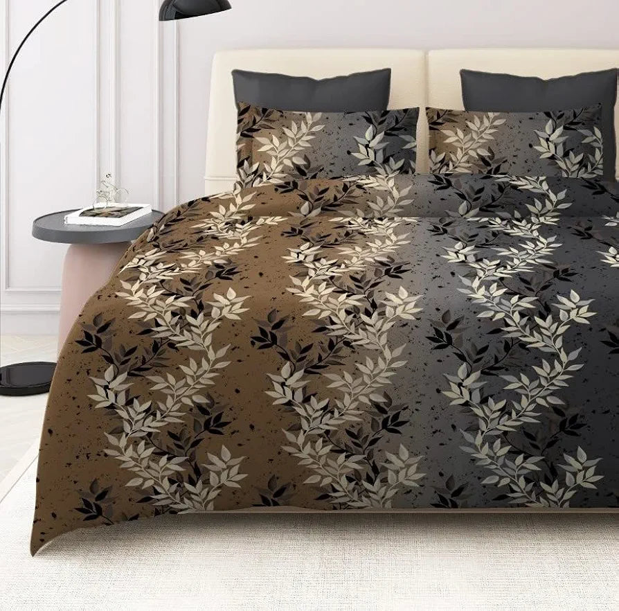 The Home Style Supersoft Cotton Feel Glace Cotton Elastic Fitted Printed King Size Double Bed Bedsheet wih 2 Pillow Cover Cocoa Brown