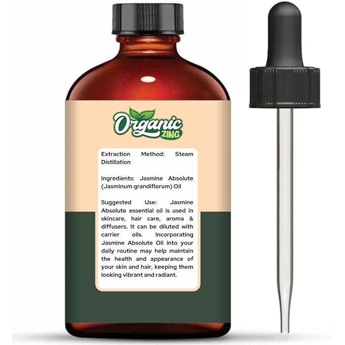 Organic Zing Jasmine Absolute (Jasminum Grandiflorum) Oil | Essential Oil for Skincare, Hair Care, Aroma and Diffusers - 118 Ml