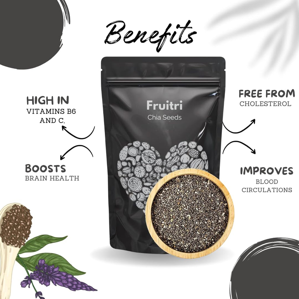 Fruitri Premium Chia Seeds for Eating, fiber rich, Raw chia seeds, Healthy Snacks