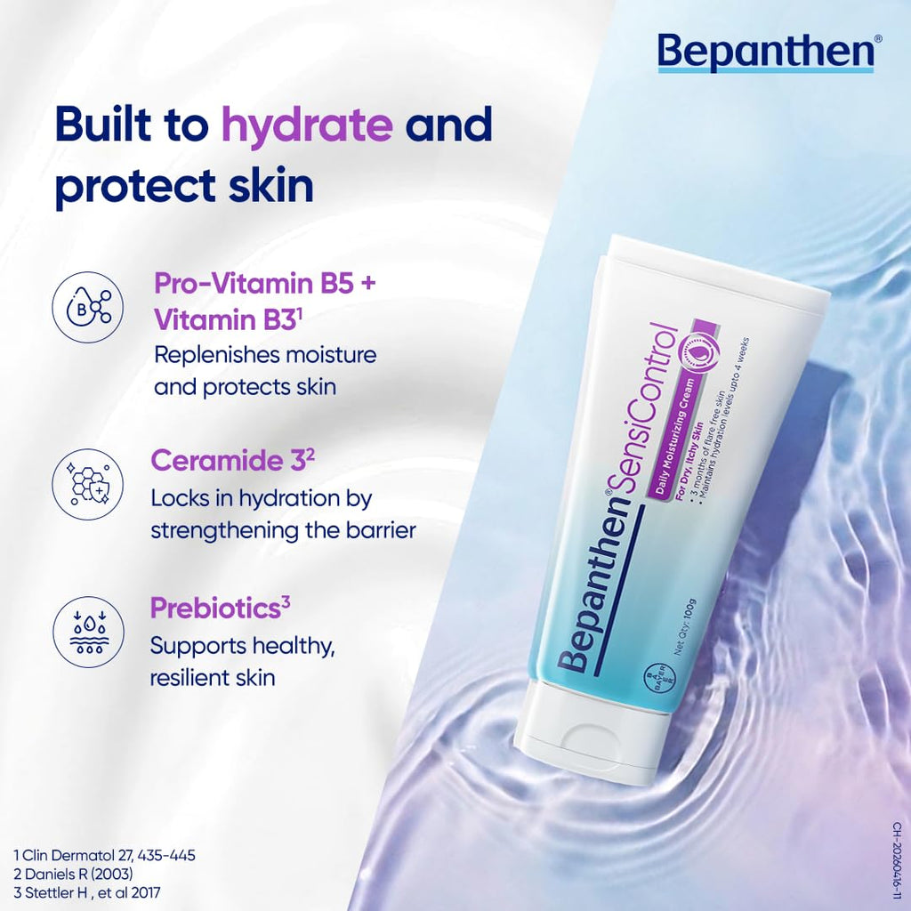Bepanthen SensiControl Daily Moisturizing Cream (100g), Worldâ€™s No.1 Skincare Brand For Dry & Sensitive Skin, Moisturizer for Dry Skin & Hydration in Summer, Clinically Proven Barrier Repair, Dermatologically Approved