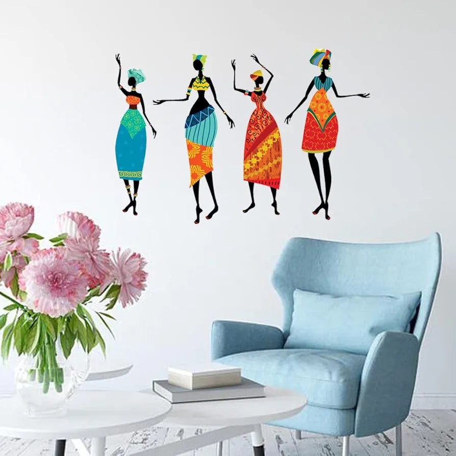 Rangoli Vinyl New Modern Art Four Tribal Ladies Large Wall Stickers Size-50Cm*70Cm-Self-Adhesive