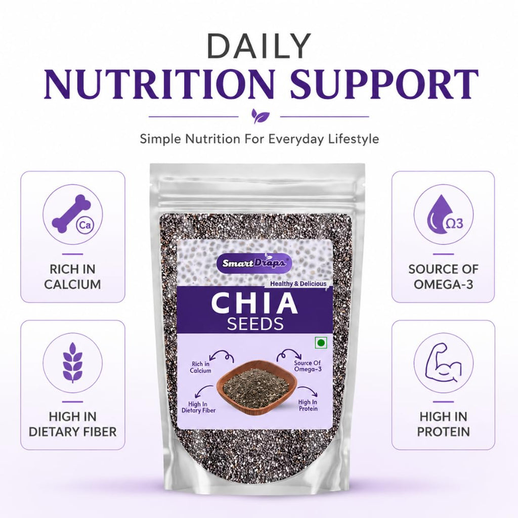 Smartdrops Chia Seeds, Chiaseeds, Raw Chia Seed, Chia Seeds Weight Loss, ChiaSeeds For Weight Loss Daily Use Seed Blend Pack For Drinks Smoothie & Meals For Men And Women - 50gm (Pack 1)