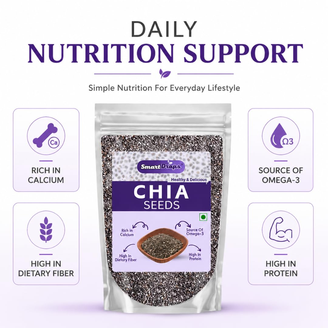 Smartdrops Chia Seeds, Chiaseeds, Raw Chia Seed, Chia Seeds Weight Loss, ChiaSeeds For Weight Loss Daily Use Seed Blend Pack For Drinks Smoothie & Meals For Men And Women - 50gm (Pack 1)