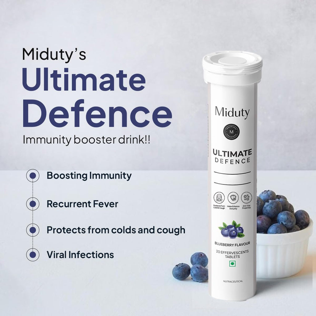 Miduty By Palak Notes Ultimate Defence - Amla Extract - Vitamin C - Wheatgrass - Immune Support Booster - Blueberry flavour - 20 effervescent tablets