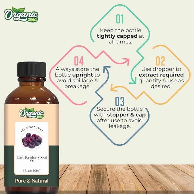 Organic Zing Black Raspberry Seed (Rubus Occidentalis) Oil | Carrier Oil for Skincare and Hair Care - 30 Ml