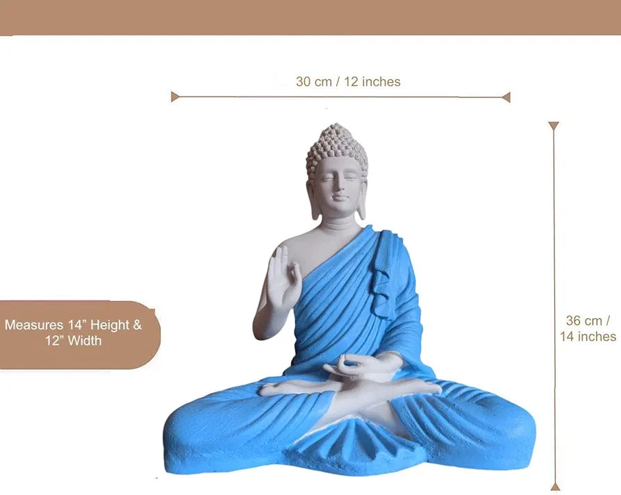 Alila Big Size Meditating Buddha Idol Statue Showpiece For Home Garden Living Room 14 Inches 35Cm 1 Feet, Blue