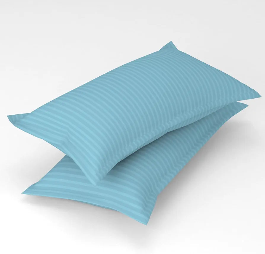 Homefab India 160 TC Stripe Glace Cotton Double BedSheet with 2 Pillow Covers Light Blue