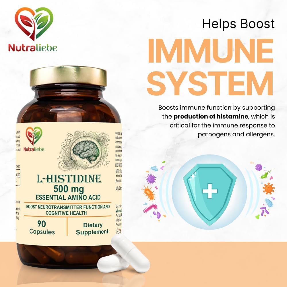 Nutraliebe L-Histidine 500mg - Essential Amino Acid, 90 Capsules for Protein Synthesis and Tissue Repair