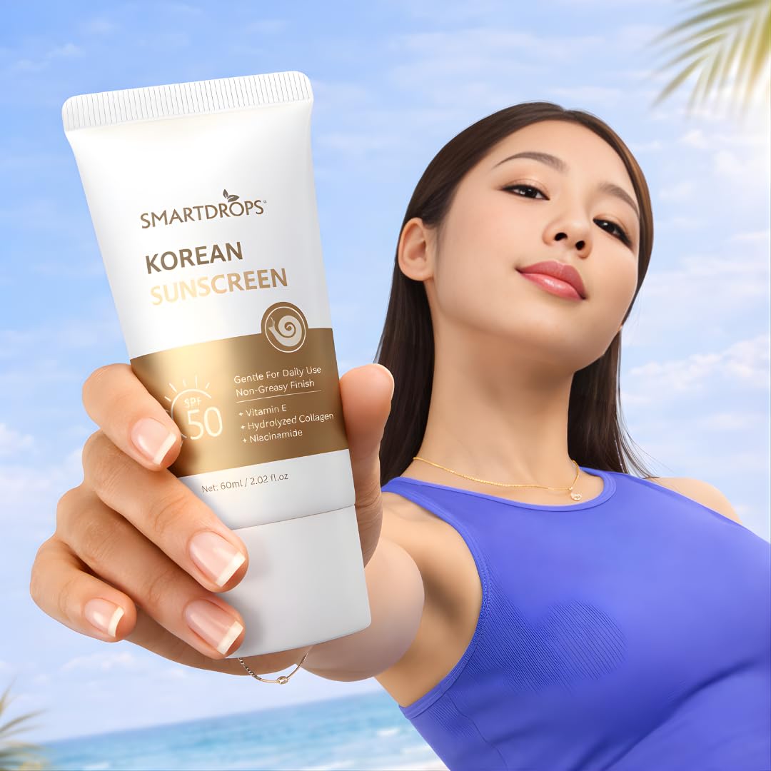 Smartdrops Korean Sunscreen SPF 50 Broad Spectrum UV Protection Lightweight Face & Body Suncream Non Greasy Daily Use For All Skin Types- 60ml (Pack 1)