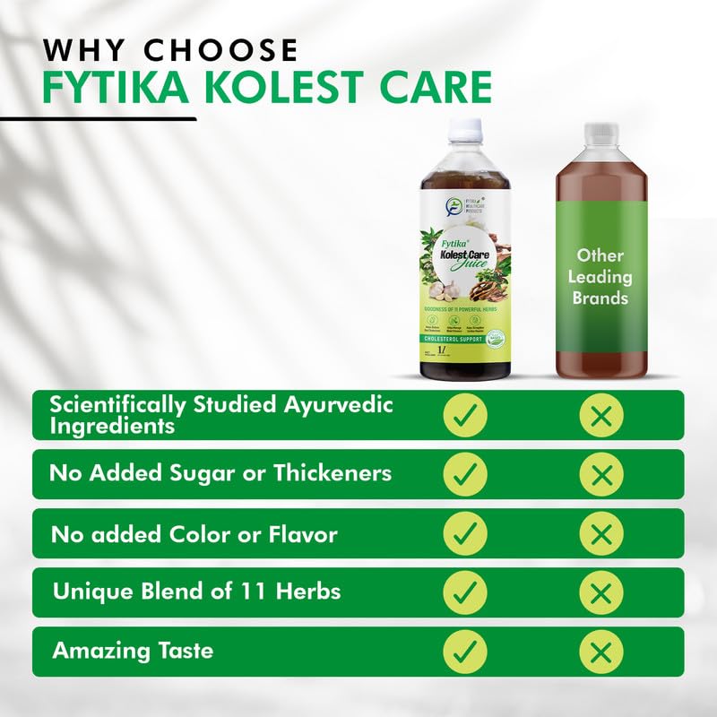 Fytika Kolest Cholesterol Care Juice (1L) | Blend of 11 Ayurvedic Herbs | ArjunaChhal, Shankhpushpi, Sarapgandha, Jatamansi | Authentic Ayurvedic Juice for Daily Use (Pack of 1)