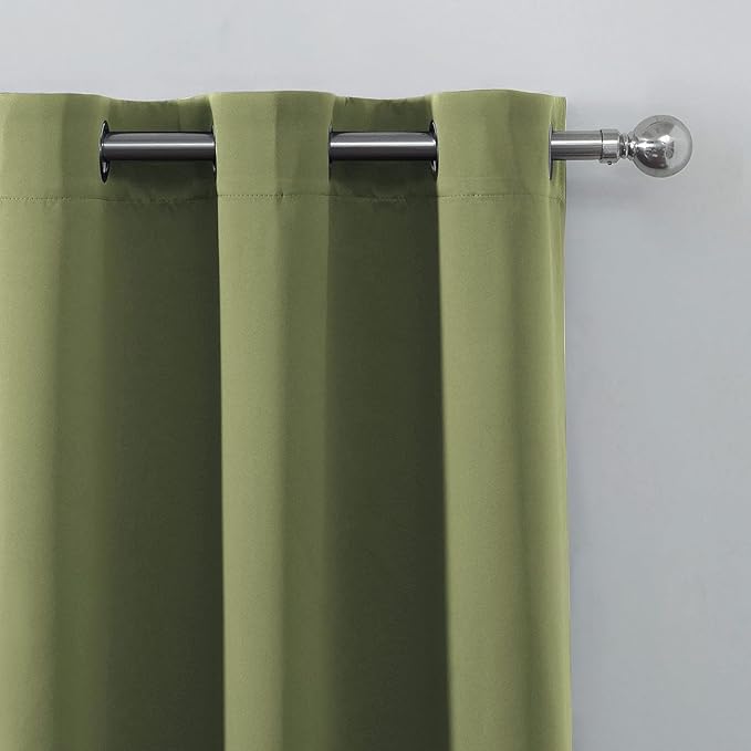 Loomlyfe Mehendi Green Solid Thermal Insulated Grommet Blackout Curtains for Window | 5 Feet | Set of 2